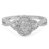 0.45 Carat (ctw) 10K White Gold Round Cut Diamond Ladies Twisted Split Shank Cluster Style Engagement Ring 1/2 CT