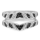 0.30 Carat (ctw) 10K White Gold Round Black & White Diamond Ladies Anniversary Wedding Band Guard Double Ring 1/3 CT