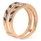 0.30 Carat (ctw) 14K Rose Gold Round Black & White Diamond Ladies Anniversary Wedding Band Guard Double Ring 1/3 CT