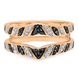0.30 Carat (ctw) 14K Rose Gold Round Black & White Diamond Ladies Anniversary Wedding Band Guard Double Ring 1/3 CT
