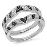 0.30 Carat (ctw) 14K White Gold Round Black & White Diamond Ladies Anniversary Wedding Band Guard Double Ring 1/3 CT