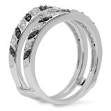 0.30 Carat (ctw) 14K White Gold Round Black & White Diamond Ladies Anniversary Wedding Band Guard Double Ring 1/3 CT