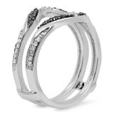 0.30 Carat (ctw) 10K White Gold Round Black & White Diamond Ladies Anniversary Wedding Band Guard Double Ring 1/3 CT