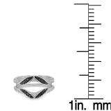 0.30 Carat (ctw) 10K White Gold Round Black & White Diamond Ladies Anniversary Wedding Band Guard Double Ring 1/3 CT