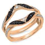 0.30 Carat (ctw) 14K Rose Gold Round Black & White Diamond Ladies Anniversary Wedding Band Guard Double Ring 1/3 CT
