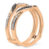 0.30 Carat (ctw) 14K Rose Gold Round Black & White Diamond Ladies Anniversary Wedding Band Guard Double Ring 1/3 CT