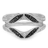 0.30 Carat (ctw) 14K White Gold Round Black & White Diamond Ladies Anniversary Wedding Band Guard Double Ring 1/3 CT