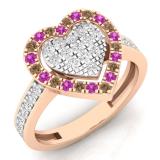 0.65 Carat (ctw) 10K Rose Gold Round Cut White & Champagne Diamond & Pink Sapphire Ladies Heart Shaped Bridal Engagement Ring