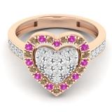 0.65 Carat (ctw) 10K Rose Gold Round Cut White & Champagne Diamond & Pink Sapphire Ladies Heart Shaped Bridal Engagement Ring