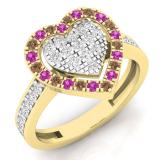 0.65 Carat (ctw) 10K Yellow Gold Round Cut White & Champagne Diamond & Pink Sapphire Ladies Heart Shaped Bridal Engagement Ring