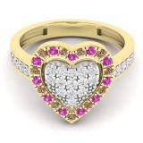 0.65 Carat (ctw) 10K Yellow Gold Round Cut White & Champagne Diamond & Pink Sapphire Ladies Heart Shaped Bridal Engagement Ring