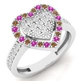 0.65 Carat (ctw) 14K White Gold Round Cut White & Champagne Diamond & Pink Sapphire Ladies Heart Shaped Bridal Engagement Ring