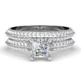 1.15 Carat (ctw) 10K White Gold Princess & Round Cut White Diamond Ladies Bridal Engagement Ring With Matching Band Sets