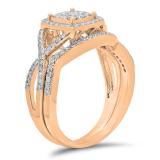 0.55 Carat (ctw) 10K Rose Gold Round Cut White Diamond Ladies Bridal Swirl Split Shank Halo Engagement Ring With Matching Band Set 1/2 CT