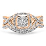 0.55 Carat (ctw) 10K Rose Gold Round Cut White Diamond Ladies Bridal Swirl Split Shank Halo Engagement Ring With Matching Band Set 1/2 CT