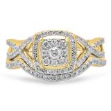 0.55 Carat (ctw) 10K Yellow Gold Round Cut White Diamond Ladies Bridal Swirl Split Shank Halo Engagement Ring With Matching Band Set 1/2 CT