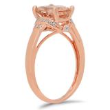 2.20 Carat (Ctw) 18K Rose Gold Oval Cut Morganite & Round Cut White Diamond Ladies Bridal Promise Engagement Ring