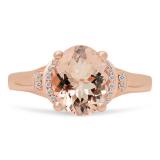 2.20 Carat (Ctw) 18K Rose Gold Oval Cut Morganite & Round Cut White Diamond Ladies Bridal Promise Engagement Ring