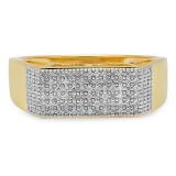 0.40 Carat (ctw) 10K Yellow Gold Round White Diamond Men's Hip Hop Micro Pave Wedding Anniversary Band
