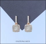 0.60 Carat (Ctw) 14K Rose Gold Princess & Round White Diamond Ladies Cluster Style Drop Earrings