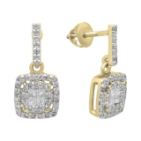 0.60 Carat (Ctw) 18K Yellow Gold Princess & Round White Diamond Ladies Cluster Style Drop Earrings