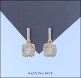 0.60 Carat (Ctw) 18K Yellow Gold Princess & Round White Diamond Ladies Cluster Style Drop Earrings