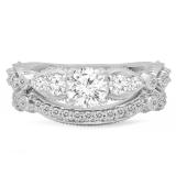 1.70 Carat (Ctw) 10K White Gold Round Cut White Diamond Ladies Bridal Vintage Style Engagement Ring With Matching Band Set
