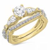 1.70 Carat (Ctw) 10K Yellow Gold Round Cut White Diamond Ladies Bridal Vintage Style Engagement Ring With Matching Band Set