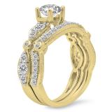 1.70 Carat (Ctw) 10K Yellow Gold Round Cut White Diamond Ladies Bridal Vintage Style Engagement Ring With Matching Band Set