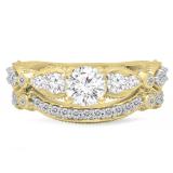 1.70 Carat (Ctw) 10K Yellow Gold Round Cut White Diamond Ladies Bridal Vintage Style Engagement Ring With Matching Band Set