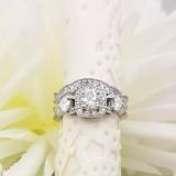 1.10 Carat (Ctw) 10K White Gold Round White Diamond Ladies 3 Stone Halo Style Bridal Engagement Ring With Matching Band Set 1 CT