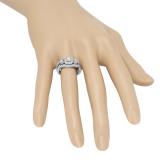 1.10 Carat (Ctw) 10K White Gold Round White Diamond Ladies 3 Stone Halo Style Bridal Engagement Ring With Matching Band Set 1 CT