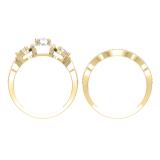 1.10 Carat (Ctw) 10K Yellow Gold Round White Diamond Ladies 3 Stone Halo Style Bridal Engagement Ring With Matching Band Set 1 CT