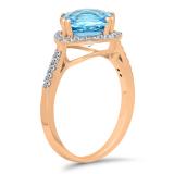 4.10 Carat (ctw) 10K Rose Gold Cushion Cut Blue Topaz & Round Cut White Diamond Ladies Bridal Halo Style Engagement Ring