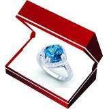 4.10 Carat (ctw) 10K White Gold Cushion Cut Blue Topaz & Round Cut White Diamond Ladies Bridal Halo Style Engagement Ring