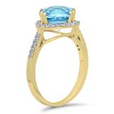 4.10 Carat (ctw) 10K Yellow Gold Cushion Cut Blue Topaz & Round Cut White Diamond Ladies Bridal Halo Style Engagement Ring