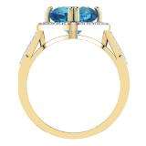 4.10 Carat (ctw) 10K Yellow Gold Cushion Cut Blue Topaz & Round Cut White Diamond Ladies Bridal Halo Style Engagement Ring