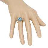 4.10 Carat (ctw) 10K Yellow Gold Cushion Cut Blue Topaz & Round Cut White Diamond Ladies Bridal Halo Style Engagement Ring