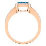 0.60 Carat (Ctw) 10K Rose Gold Round Blue & White Diamond Ladies Cluster Style Engagement Ring