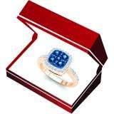 0.60 Carat (Ctw) 10K Rose Gold Round Blue & White Diamond Ladies Cluster Style Engagement Ring