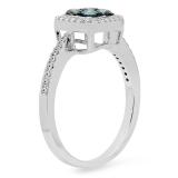 0.60 Carat (Ctw) 10K White Gold Round Blue & White Diamond Ladies Cluster Style Engagement Ring