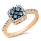 0.60 Carat (Ctw) 14K Rose Gold Round Blue & White Diamond Ladies Cluster Style Engagement Ring