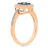 0.60 Carat (Ctw) 14K Rose Gold Round Blue & White Diamond Ladies Cluster Style Engagement Ring