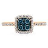 0.60 Carat (Ctw) 14K Rose Gold Round Blue & White Diamond Ladies Cluster Style Engagement Ring