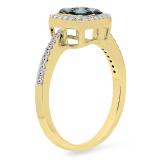 0.60 Carat (Ctw) 18K Yellow Gold Round Blue & White Diamond Ladies Cluster Style Engagement Ring