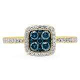 0.60 Carat (Ctw) 18K Yellow Gold Round Blue & White Diamond Ladies Cluster Style Engagement Ring