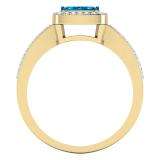 0.60 Carat (Ctw) 18K Yellow Gold Round Blue & White Diamond Ladies Cluster Style Engagement Ring