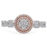 0.40 Carat (ctw) Two Tone Rose Gold Plated 14K White Gold Round Diamond Ladies Swirl Split Shank Bridal Cluster Engagement Ring