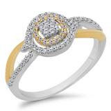 0.35 Carat (ctw) 14K White & Yellow Gold Two Tone Round Diamond Ladies Swirl Split Shank Bridal Cluster Engagement Ring 1/3 CT