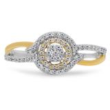 0.35 Carat (ctw) 14K White & Yellow Gold Two Tone Round Diamond Ladies Swirl Split Shank Bridal Cluster Engagement Ring 1/3 CT